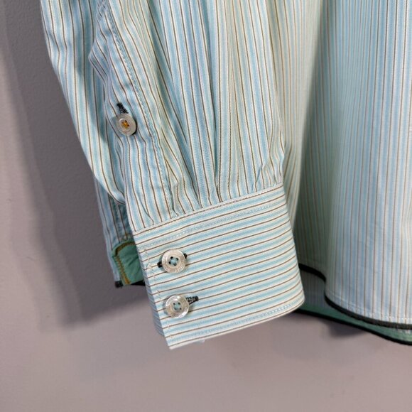 Tommy Bahama Jeans Striped Button Down Shirt Men's Large Blue Ivory Preppy Dad - Picture 9 of 14